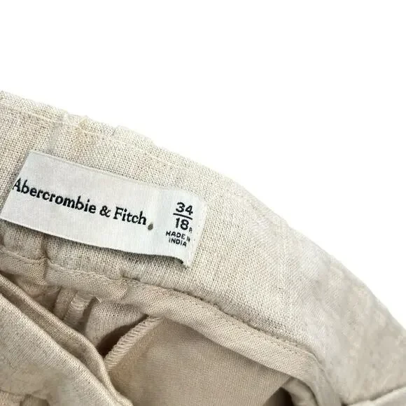 Abercrombie & Fitch Sloane Trouser Pants Linen Blend Khaki Tan Beige Size 34 18R - Picture 11 of 14